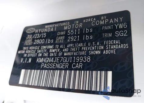 2016 Hyundai Genesis 3.8 from USA, damaged, VIN KMHGN4JE7GU119938